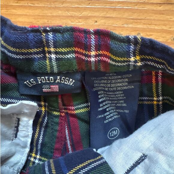 U.S. Polo Assn. red blue plaid holiday adjustable waist baby pants SIZE 12M - Picture 3 of 4
